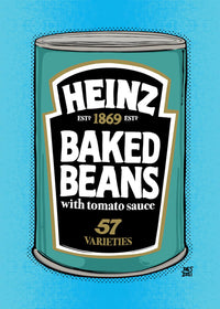 Can of Heinz Baked Beans with tomato sauce on a blue background