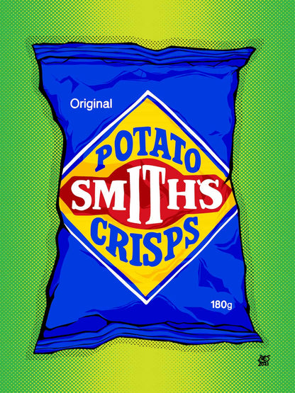 Smith's Crisps packaging on a green background