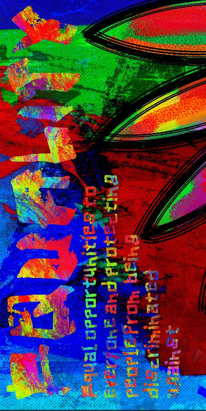 Colorful abstract design with text of EQUALITY on a multicolored background